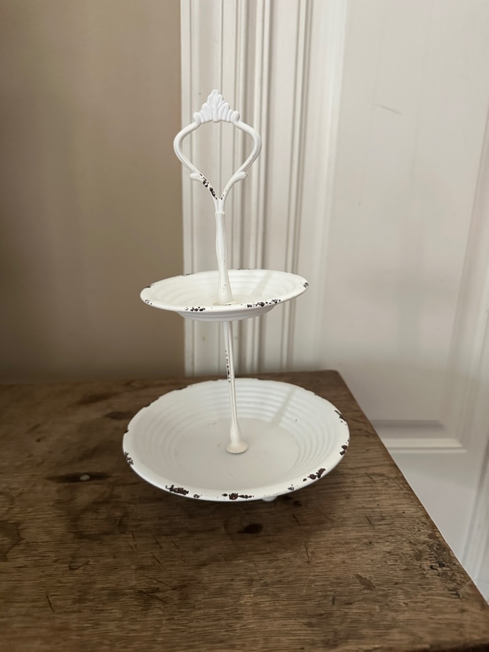 White Two-Tier Metal Serving Stand - Rustic Chic